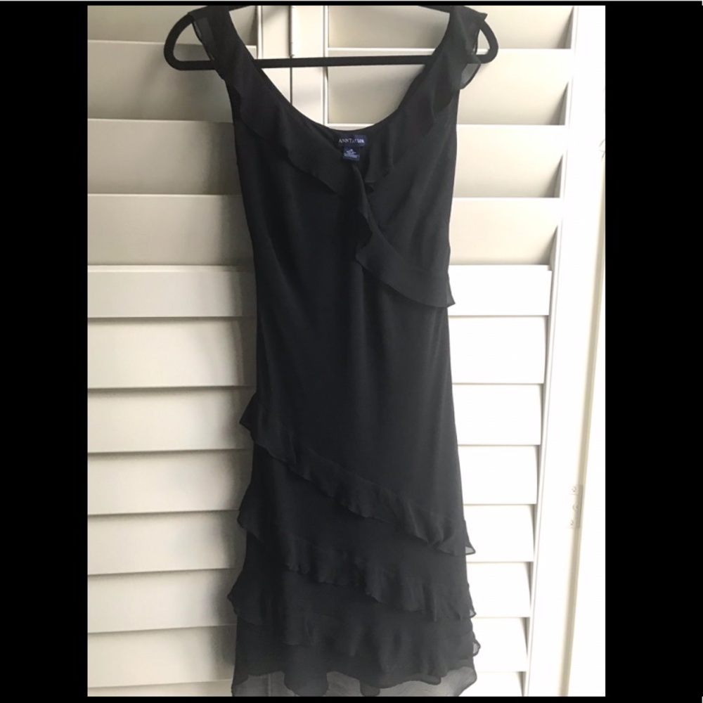 Ann Taylor Ruffled Black Dress 100% Silk Size 0